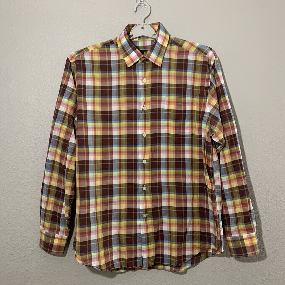 Robert Talbott Classic Men's Brown Pink Yellow Blue Button Down‎ Long Sleeve L